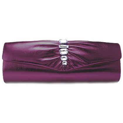 Evening Bag - 12 PCS - PU Leather w/ Acrylic Beaded Accent - Purple - BG-90232PUR